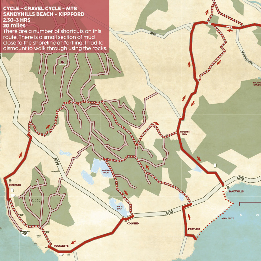 Sandyhills Beach – Rockcliffe – Kippford – Dalbeattie Forest – Cycle